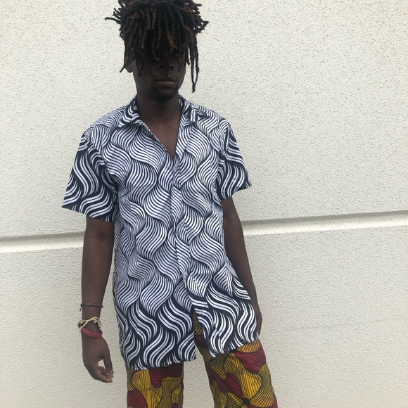 African Ankara men white and black shirt - Picture 1 of 5